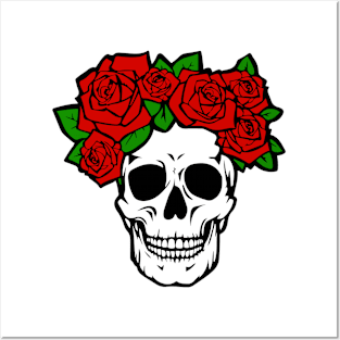 Funny Skull Roses Posters and Art